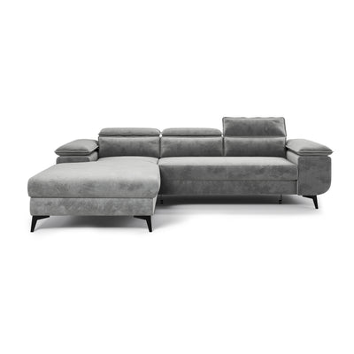 Bessi corner sofa, 276x205, left-hand, Ash Mist (MONOLITH 84) – front view, chaise longue and tall black legs