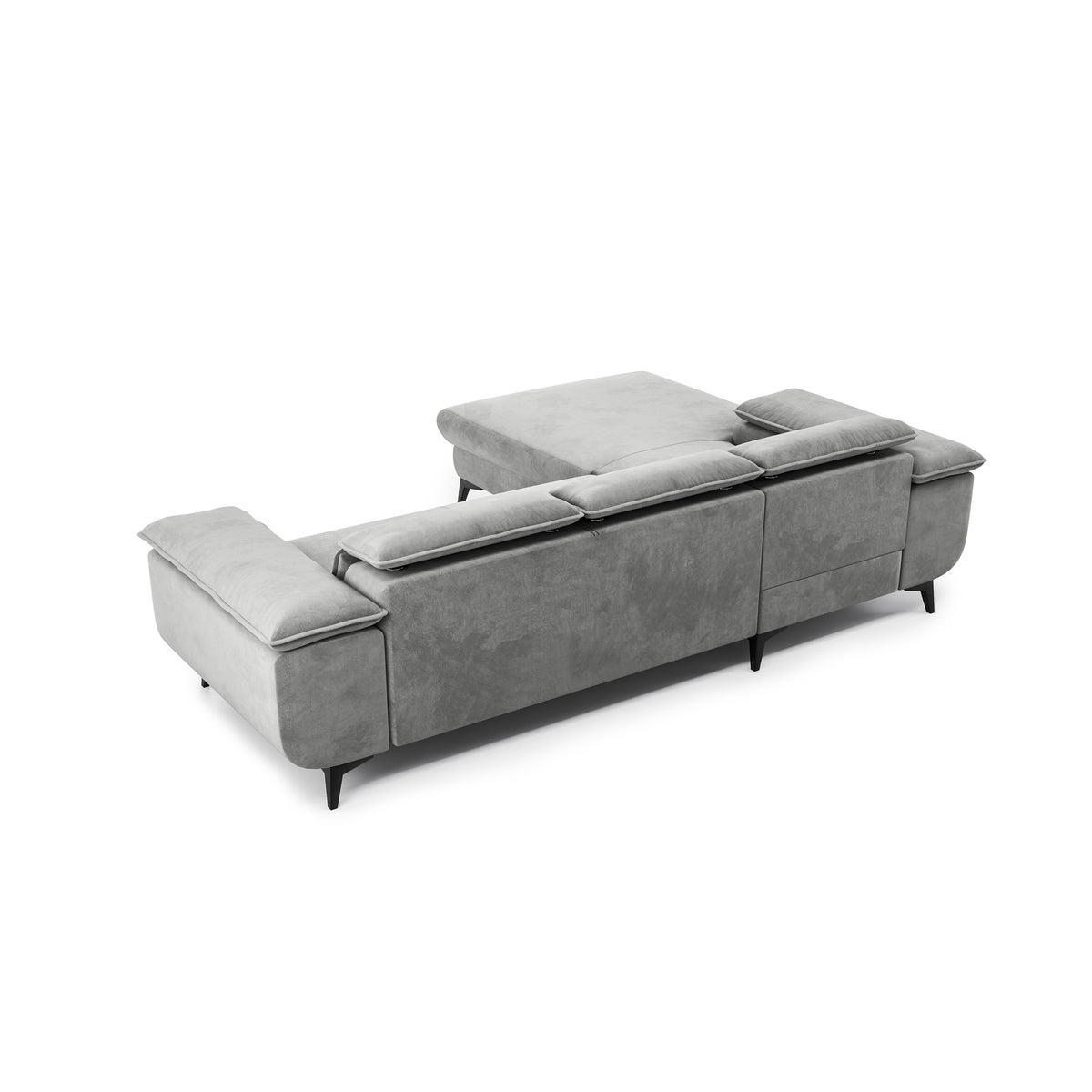 Bessi corner sofa, 276x205, Ash Mist (MONOLITH 84) – rear view of the upholstered backrest, a corner sofa for the centre of the room