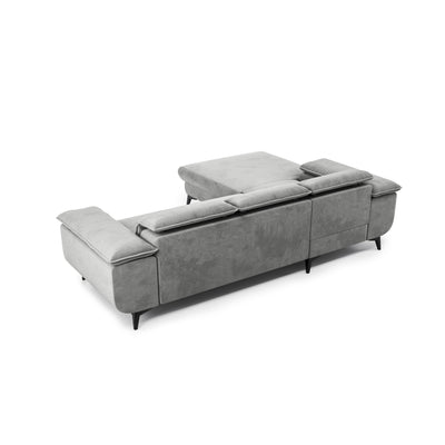 Bessi corner sofa, 276x205, Ash Mist (MONOLITH 84) – rear view of the upholstered backrest, a corner sofa for the centre of the room