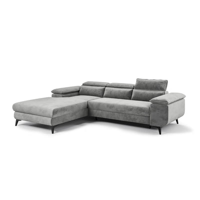Bessi corner sofa, 276x205, left-hand, Ash Mist (MONOLITH 84) – corner sofa with adjustable headrests, angled view
