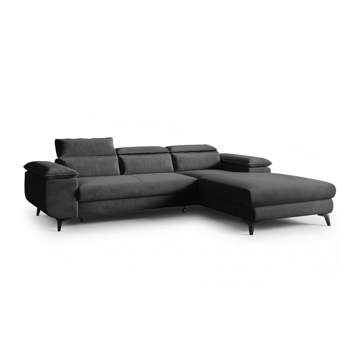 Bessi corner sofa, 276x205, right-hand, Graphite Shadow (MONOLITH 92) with headrests – modern living room corner sofa