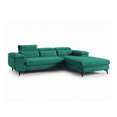 Bessi corner sofa, 276x205, right-hand, Sea Emerald (MONOLITH 37) with headrests – corner sofa with bedding storage