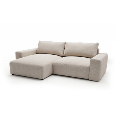 Iskeli modular corner sofa, Creamy Taupe (ARAGON 03), left-hand version, angled view – corner sofa with ottoman and sleep function