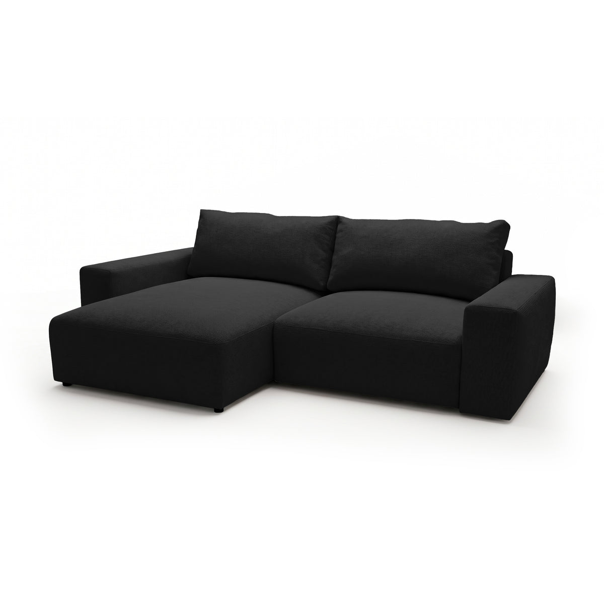 Iskeli modular corner sofa, Raven's Depth (ARAGON 99), left-hand version, angled view – corner sofa with ottoman in Aragon fabric