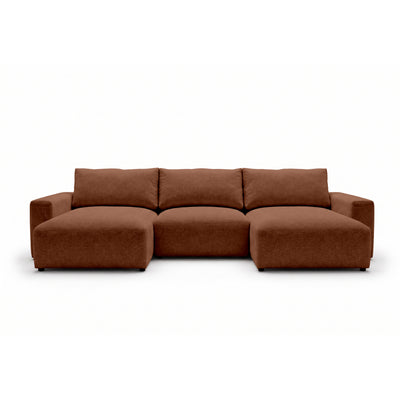 U Iskeli modular corner sofa 361 cm in Matt Cinnamon (ARAGON 56) from the front – corner sofa with two ottomans in Aragon fabric