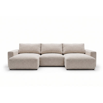 U Iskeli modular corner sofa 361 cm in Creamy Taupe (ARAGON 03) from the front – two ottomans and the centre module