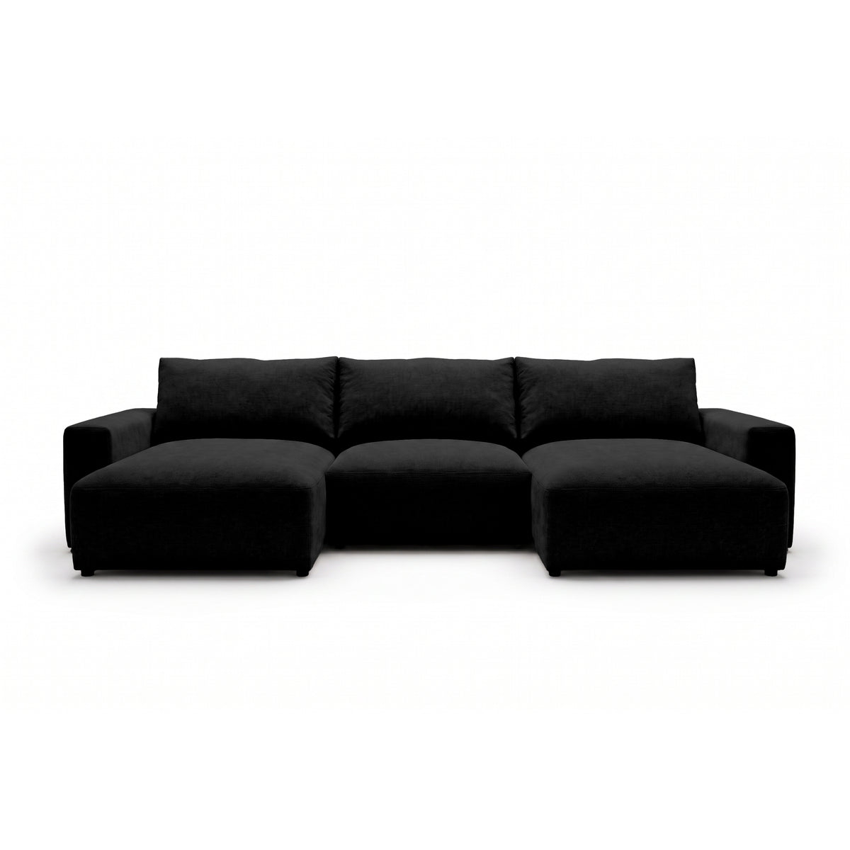 U Iskeli modular corner sofa 361 cm in Raven's Depth (ARAGON 99) from the front – corner sofa with two ottomans in Aragon fabric
