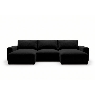 U Iskeli modular corner sofa 361 cm in Raven's Depth (ARAGON 99) from the front – corner sofa with two ottomans in Aragon fabric