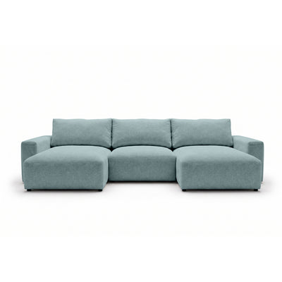 U Iskeli modular corner sofa 361 cm in Icy Azure (ARAGON 70) from the front – corner sofa with two ottomans in Aragon fabric