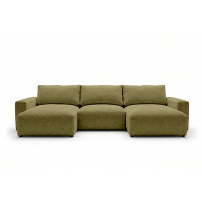 U Iskeli modular corner sofa 361 cm in Golden Linen (ARAGON 35) from the front – corner sofa with two ottomans in Aragon fabric