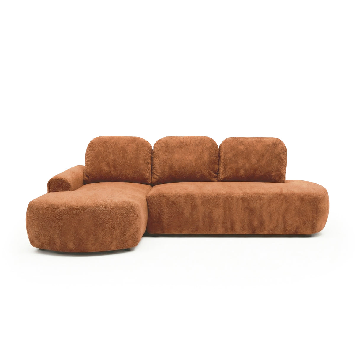 Moluni corner sofa, 263 cm, Rusty Chestnut (BELLINI 09), left-hand version – rounded corner sofa bed, front view