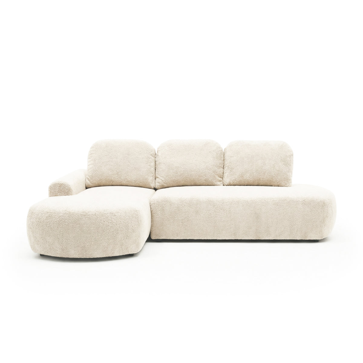 Moluni corner sofa, 263 cm, Vanilla Down (BELLINI 05), left-hand version – rounded corner sofa with chaise longue