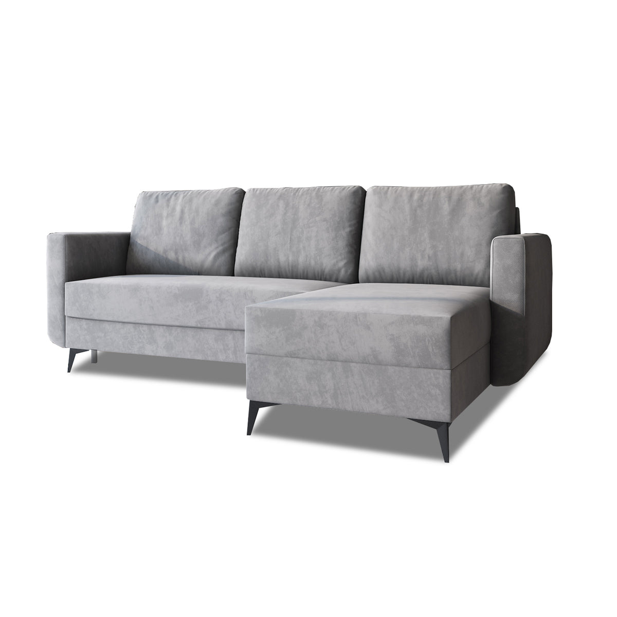 Forra 235 cm corner sofa, Steel Grey (MANILA 16), right-hand version with visible bedding storage compartment