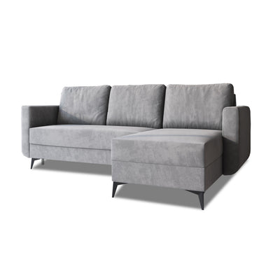 Forra 235 cm corner sofa, Steel Grey (MANILA 16), right-hand version with visible bedding storage compartment