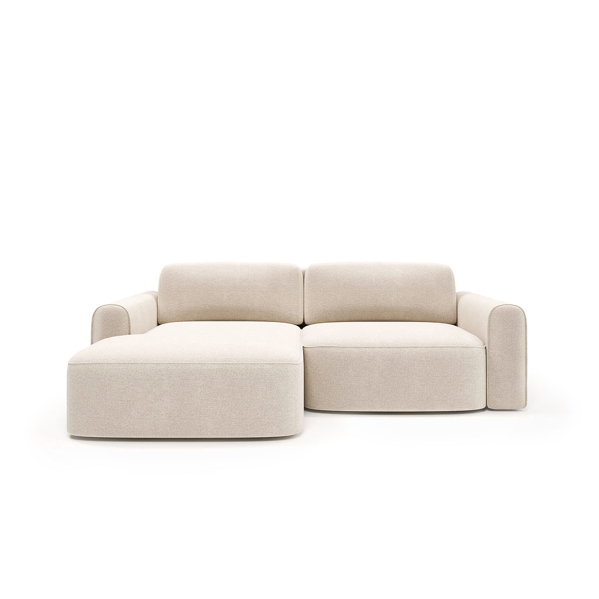 Saniri corner sofa left-sided Linen Sand (CASTEL 03) – front view of the chaise and back cushions