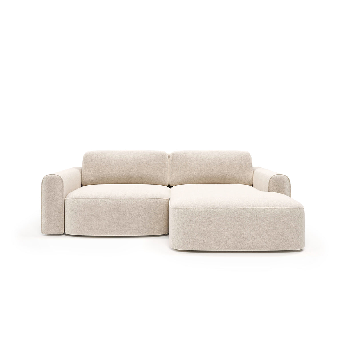 Saniri corner sofa right-sided Linen Sand (CASTEL 03) – front view of the chaise and back cushions