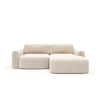 Saniri corner sofa right-sided Linen Sand (CASTEL 03) – front view of the chaise and back cushions