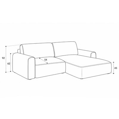 Saniri corner sofa – dimension drawing with backrest, armrest and seat height