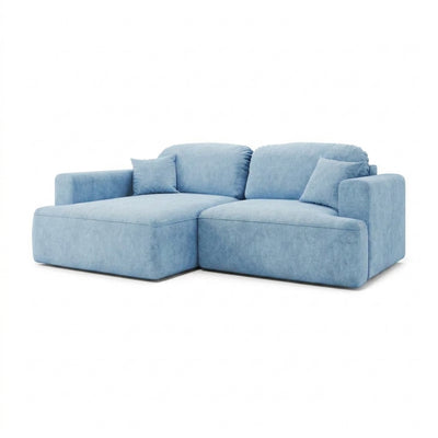 Senvali corner sofa 240 cm in Steel Azure (CLOUD 71), left-hand version – boho-style corner sofa for the living room, angled view