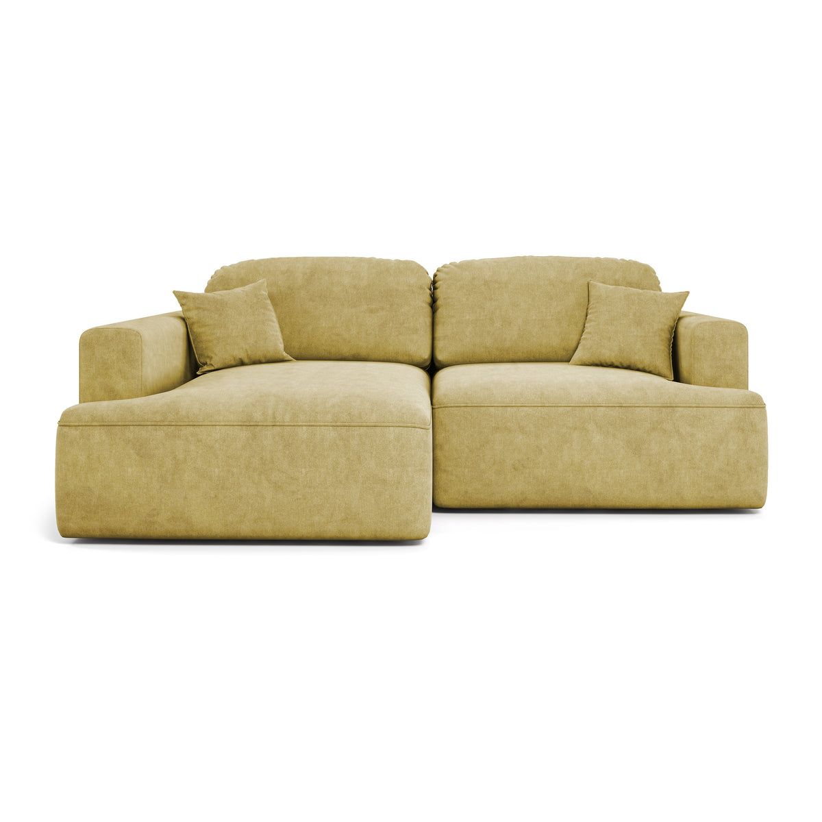 Senvali corner sofa 240 cm in Golden Sepia (CLOUD 32), left-hand version with decorative cushions – corner sofa for the living room, front view