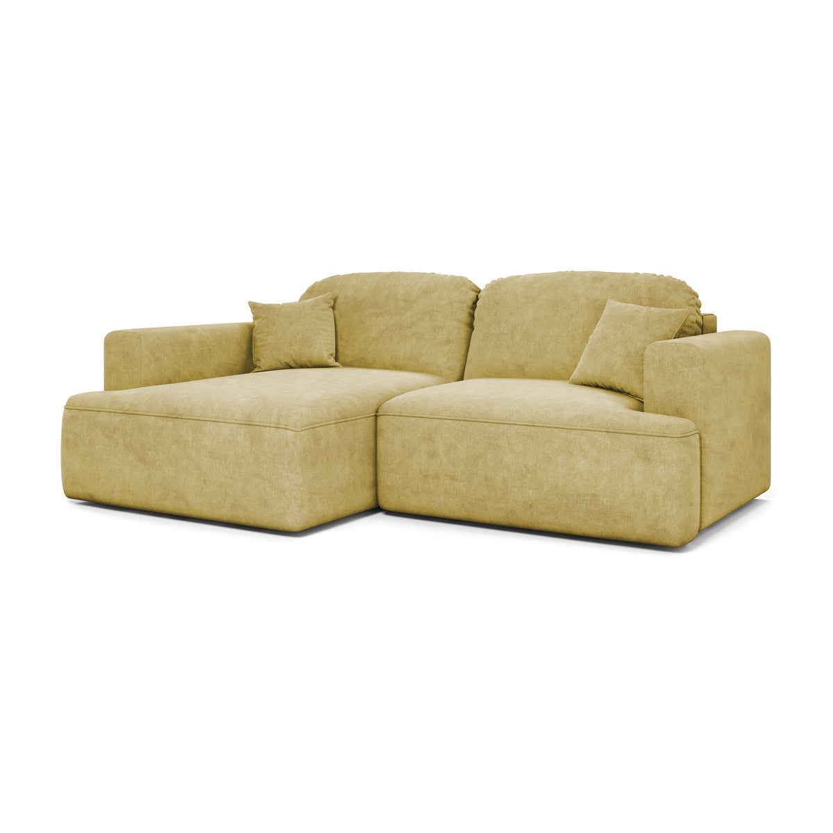 Senvali corner sofa 240 cm in Golden Sepia (CLOUD 32), left-hand version – velour corner sofa with sleep function, angled view