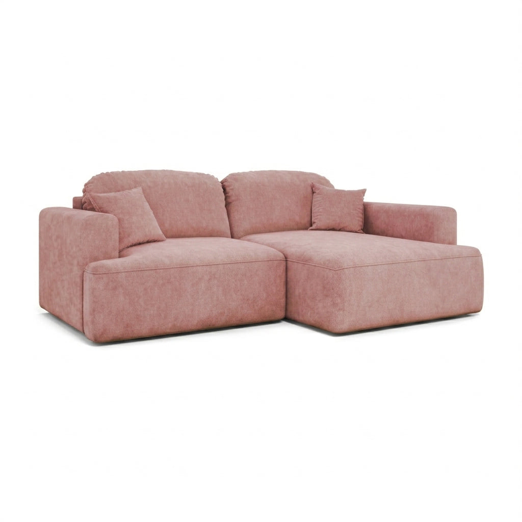 Senvali corner sofa 240 cm in Cinnamon Plum (CLOUD 63), right-hand version – velour corner sofa for the living room, angled view