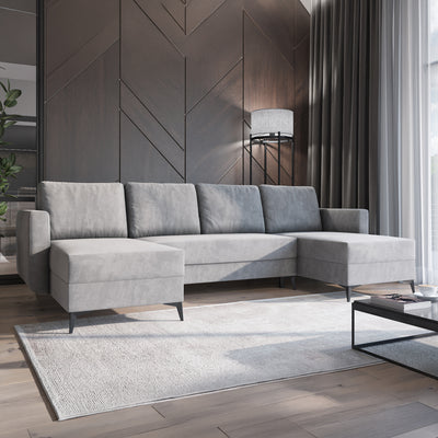 Forra U-shaped corner sofa in Steel Grey (MANILA 16) in a spacious living room – a gathering area for the whole family