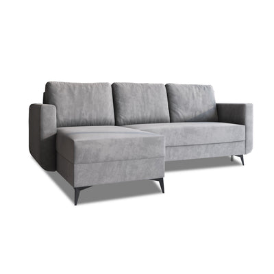 Forra corner sofa bed, Steel Grey (MANILA 16), left-hand version, angled view, Manila velour fabric