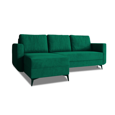 Forra corner sofa bed, Forest Moss (MANILA 35), left-hand version, Manila velour fabric