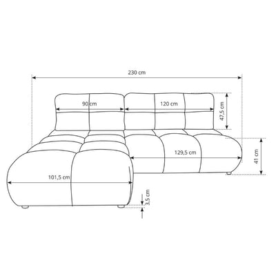Narożnik z funkcją spania Milorya DL 230 cm w stylu nowoczesnym – zdjęcie 8