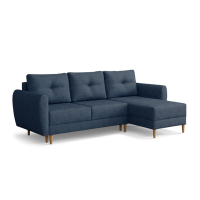 Quilted Harmi corner sofa 235 cm in Stormy Navy (SAWANA 20), right-hand version on wooden legs
