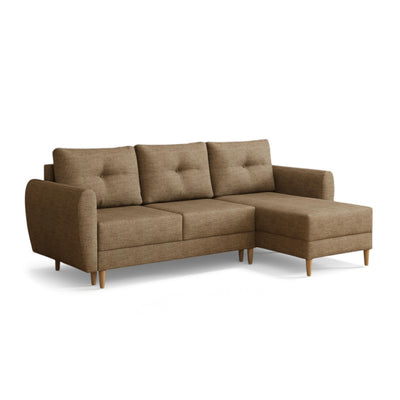 Quilted Harmi corner sofa 235 cm in Coffee Slate (SAWANA 03), right-hand version on wooden legs
