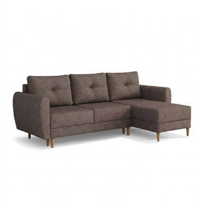 Quilted Harmi corner sofa 235 cm in Sandy Taupe (SAWANA 12), right-hand version on wooden legs
