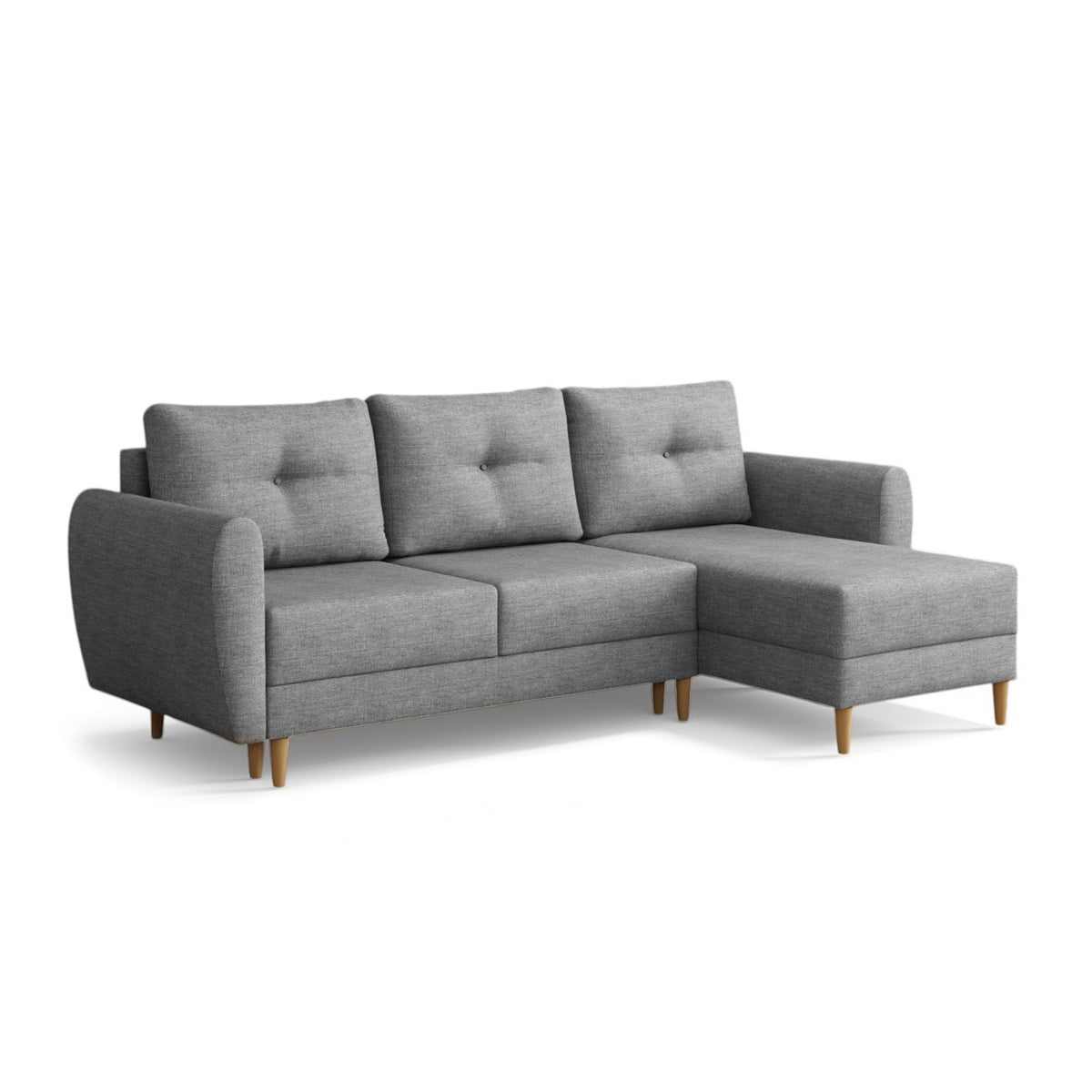 Quilted Harmi corner sofa 235 cm in Ash Quartz (SAWANA 32), right-hand version on wooden legs