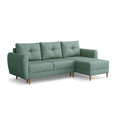 Quilted Harmi corner sofa 235 cm in Silver Concrete (SAWANA 29), right-hand version on wooden legs