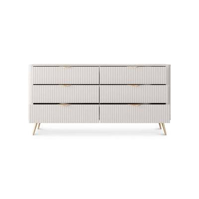 Laanti Chest of Drawers 163x81 with 6 Drawers, Elegant Style – with doors open