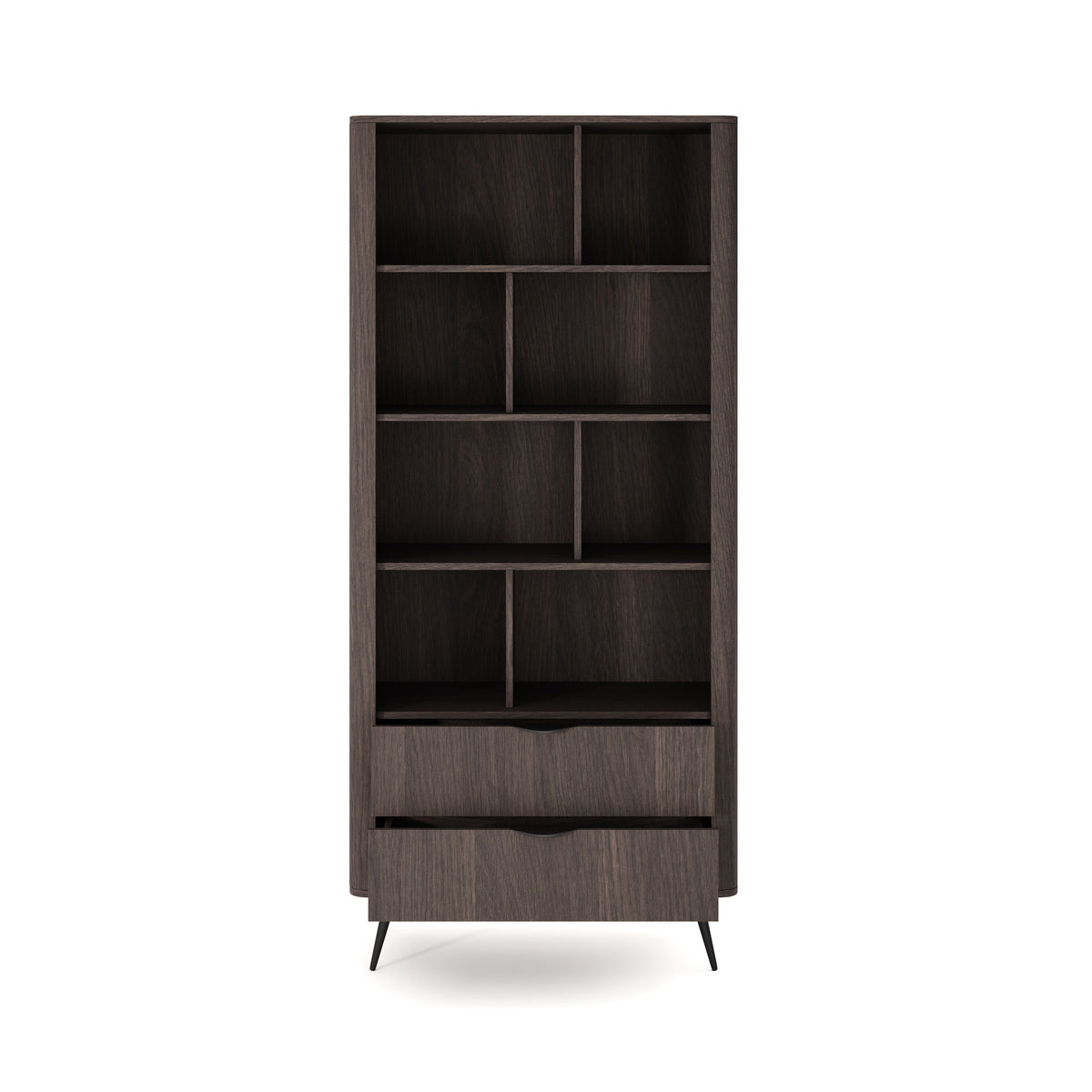 Regał Velia 88x194 z otwartymi półkami i szufladami w stylu soft loft – z otwartymi frontami