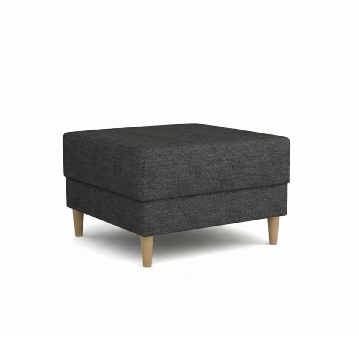 Harmi 66x66 pouffe in Ink Slate (SAWANA 06) – upholstered pouffe in woven fabric on beech legs