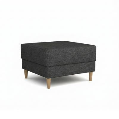 Harmi 66x66 pouffe in Ink Slate (SAWANA 06) – upholstered pouffe in woven fabric on beech legs