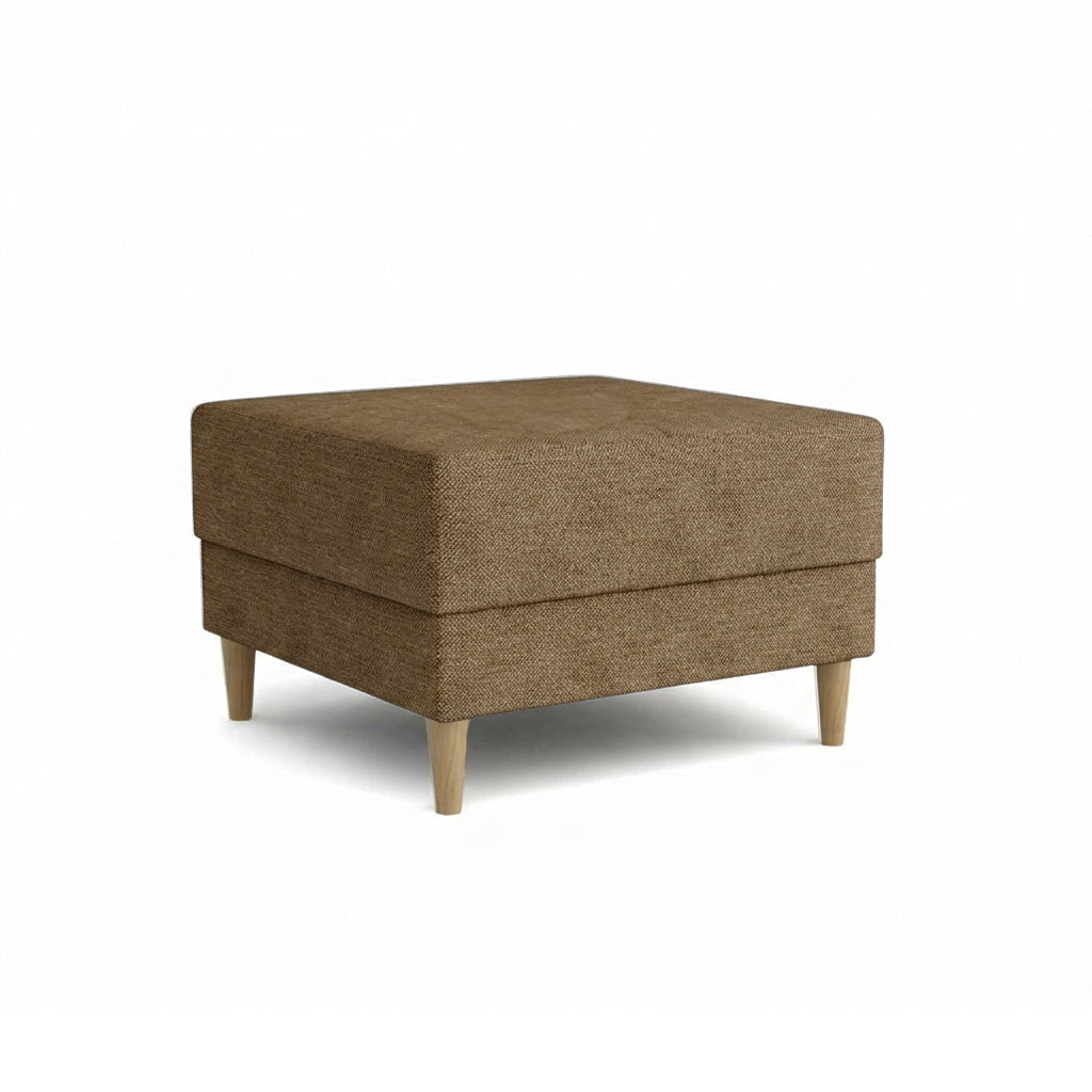 Harmi 66x66 pouffe in Coffee Slate (SAWANA 03) – upholstered pouffe in woven fabric on beech legs