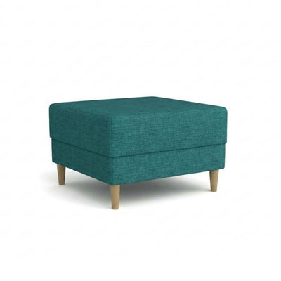 Harmi 66x66 pouffe in Petrol Azure (SAWANA 30) – upholstered pouffe in woven fabric on beech legs