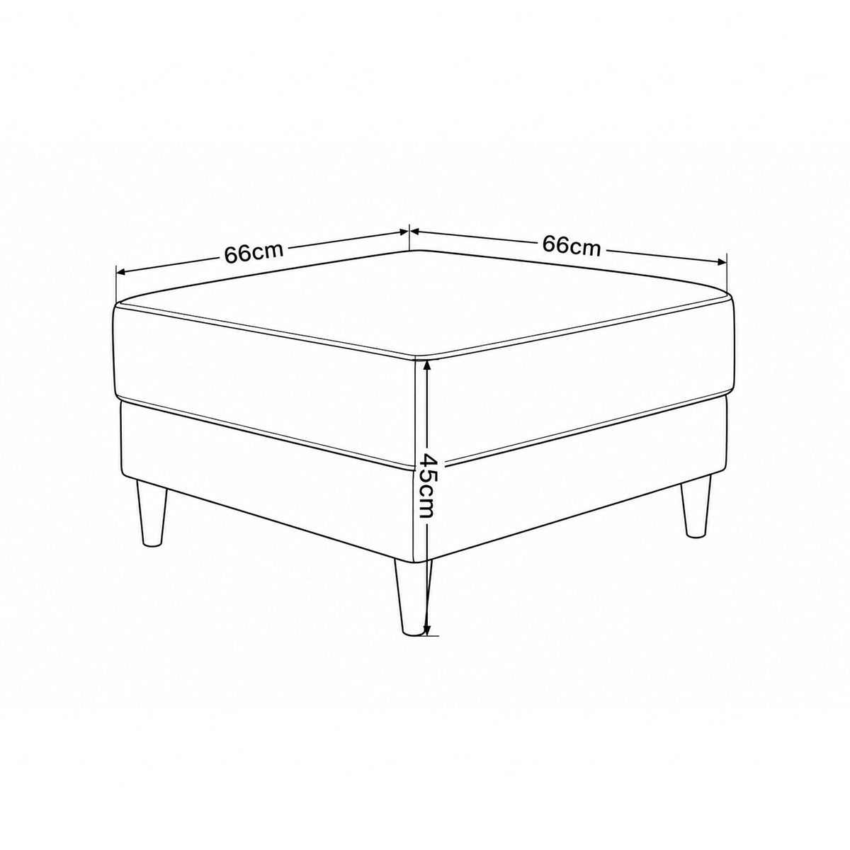 Harmi 66x66 pouffe – dimension drawing with width, depth and 45 cm height