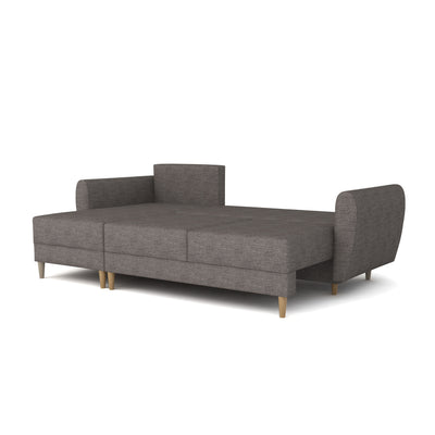 Unfolded Harmi corner sofa in Silver Mist (SAWANA 05) – sleeping area 200 × 130 cm, DL mechanism