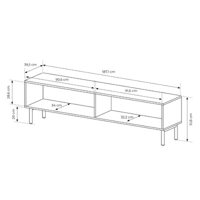 Viola TV Unit 187x52, Japandi Style – dimensions drawing
