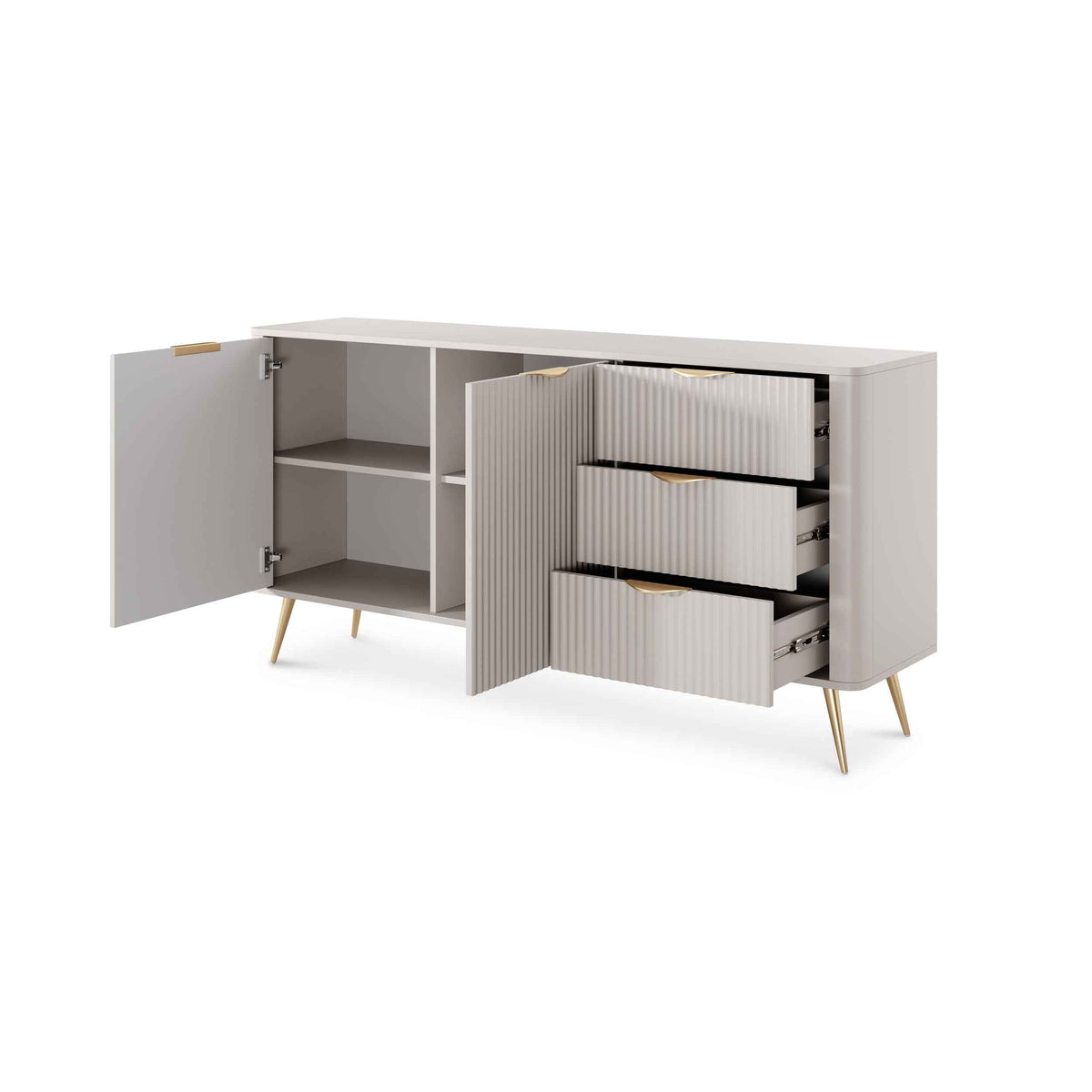 Komoda Laanti 163x81 z szufladami i drzwiami w stylu eleganckim – z otwartymi frontami