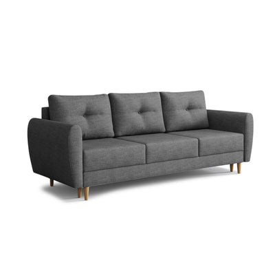 Harmi sofa, 235 cm, Ink Slate (SAWANA 06) – three-seater sofa with bedding storage compartment on beech legs