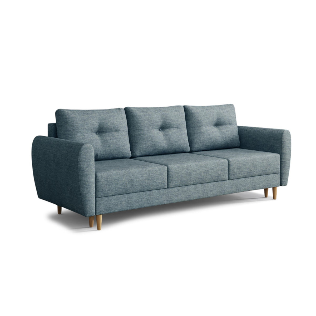 Harmi sofa, 235 cm, Navy Rock (SAWANA 33) – three-seater sofa with bedding storage compartment on beech legs
