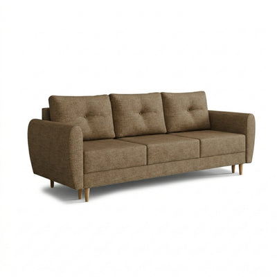 Harmi sofa, 235 cm, Coffee Slate (SAWANA 03) – three-seater sofa with bedding storage compartment on beech legs