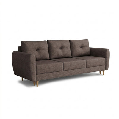 Harmi sofa, 235 cm, Sandy Taupe (SAWANA 12) – three-seater sofa with bedding storage compartment on beech legs