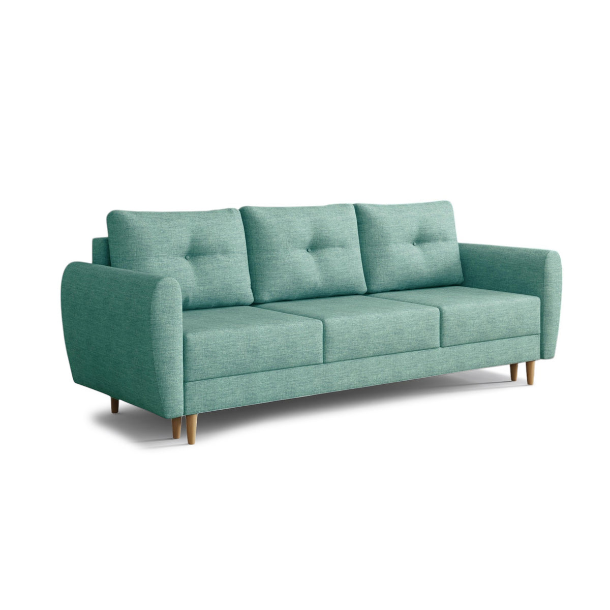 Harmi sofa, 235 cm, Silver Concrete (SAWANA 29) – three-seater sofa with bedding storage compartment on beech legs